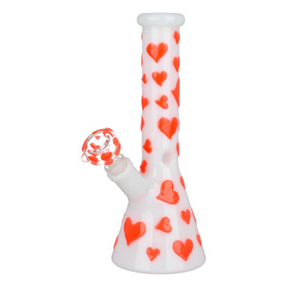 Valentines Day Heart Glow In The Dark Beaker Water Pipe - 10" / 14mm F - Image 2