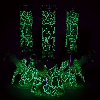 420 Clouds Glow In The Dark Beaker Glass Water Pipe - 10" / 14mm F / Colors Vary - Image 7