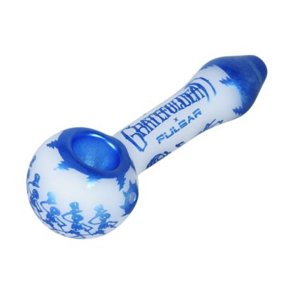 Grateful Dead x Pulsar Blue Sky Dancing Skellies Glass Spoon Pipe - 4.75" - Image 3