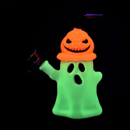 Pumpkin Head Ghost Glow In The Dark Glass Bong - 7.25" / 14mm F - Image 3