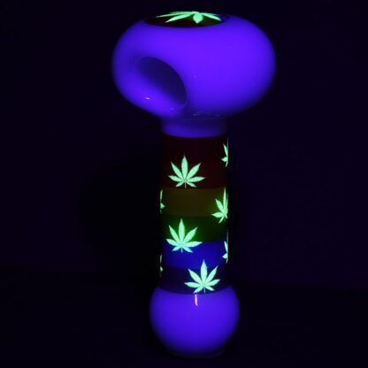 Pride Rainbow Hemp Leaf Glow Glass Spoon Pipe - 4.75" - Image 3