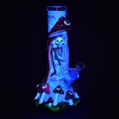 Sneaky Skeleton And Watchful Fungi Glow In Dark Beaker Water Pipe-12.5" / 14mm F - Image 3