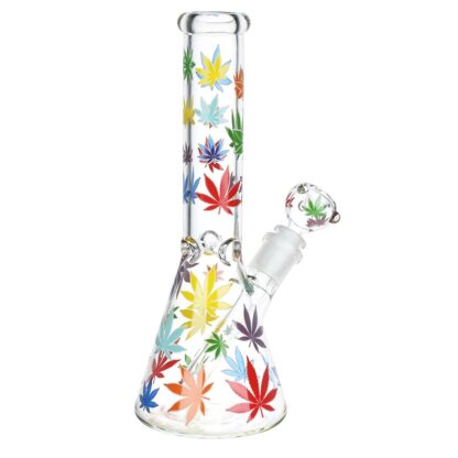 Rainbow Pride Leaf Beaker Glass Water Pipe - 10.25" / 14mm F - Image 2
