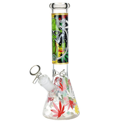 Aliens And Hemp Leaves Glow Glass Beaker Water Pipe-10" - Image 2