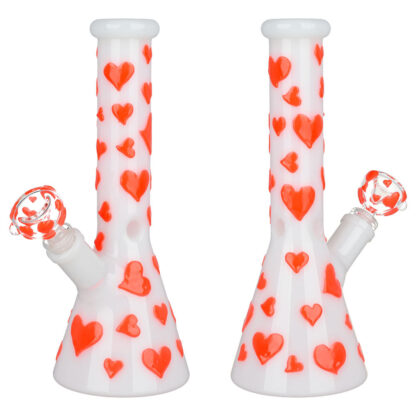 Valentines Day Heart Glow In The Dark Beaker Water Pipe - 10" / 14mm F - Image 3