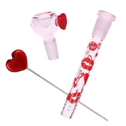 Pulsar Valentine's XOXO Glass Beaker Water Pipe & Hand Pipe Set - 10" / 14mm F - Image 5