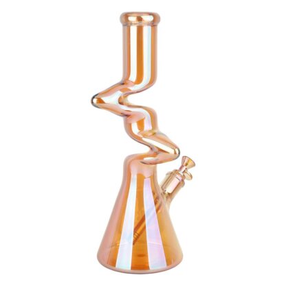 Twisty Tunnel Electroplated Glass Water Pipe - 14.75" / 14mm F / Colors Vary - Image 2