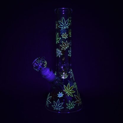 Rainbow Pride Leaf Beaker Glass Water Pipe - 10.25" / 14mm F - Image 3