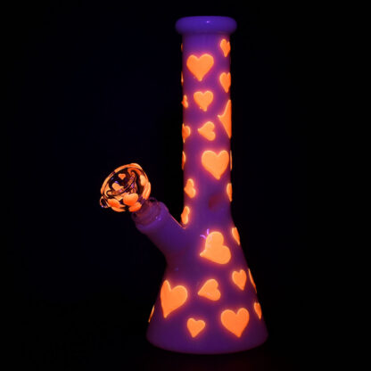Valentines Day Heart Glow In The Dark Beaker Water Pipe - 10" / 14mm F - Image 4
