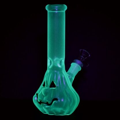 Glow In Dark Jack-O-Lantern Glass Bong - 9.25" / 14mm F - Image 3